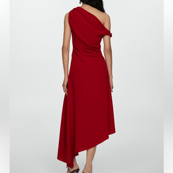 Mango Asymmetrical Pleated Dress Red Size M - Picture 3 of 9
